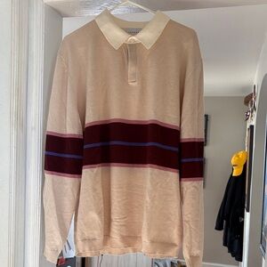 Topman Beige and Burgundy Striped Sweater
